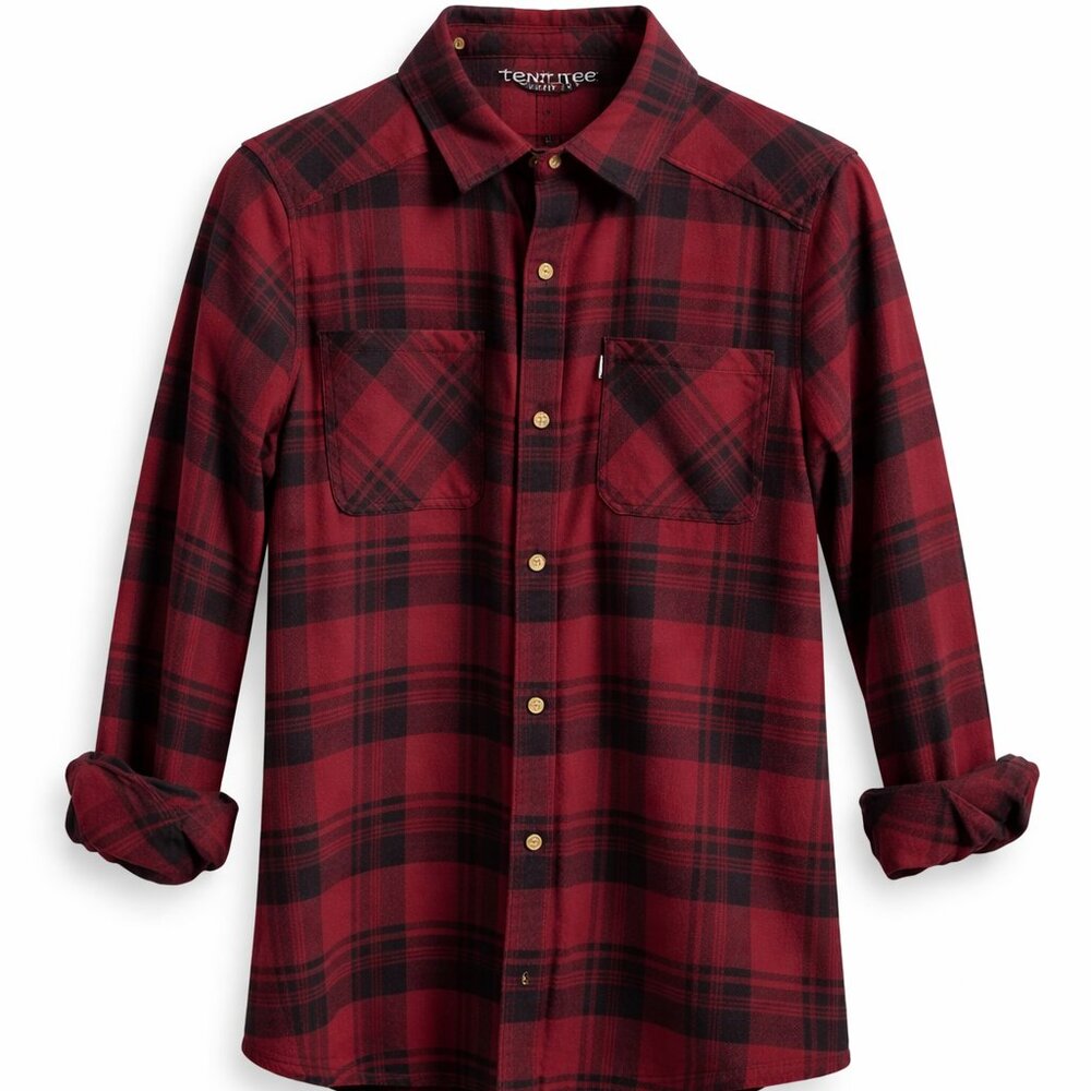 Tentree Red Plaid Flannel Button-Up Shirt Small - Picture 2 of 5